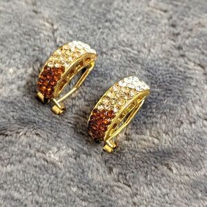 Vintage Tri-Colored Rhinestone Half Hoop Pierced Earrings